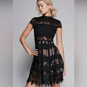 Foxiedoxe / Anthropologie Black Lace Fit & Flare Dress with gorgeous detailing